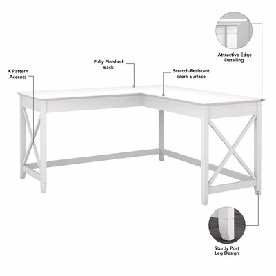 Bush Furniture Key West 60"W L-Shaped Desk, Pure White Oak (KWD160WT-03)