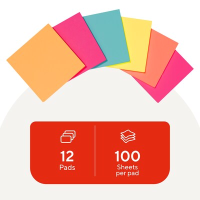 Staples Sticky Notes, 3 x 3, Bright Colors, 1200 Sheets - Vibrant Self-Stick Notes for Reminders, Planning & Collaboration