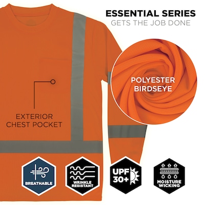 GloWear 8368 High Visibility Long Sleeve T-Shirt, ANSI Type R Class 3, Orange, Large (22064)