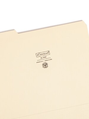 Smead WaterShed/CutLess 100% Recycled File Folder, 1/3-Cut Tab, Assorted, Letter Size, Manila, 100/Box(10347)