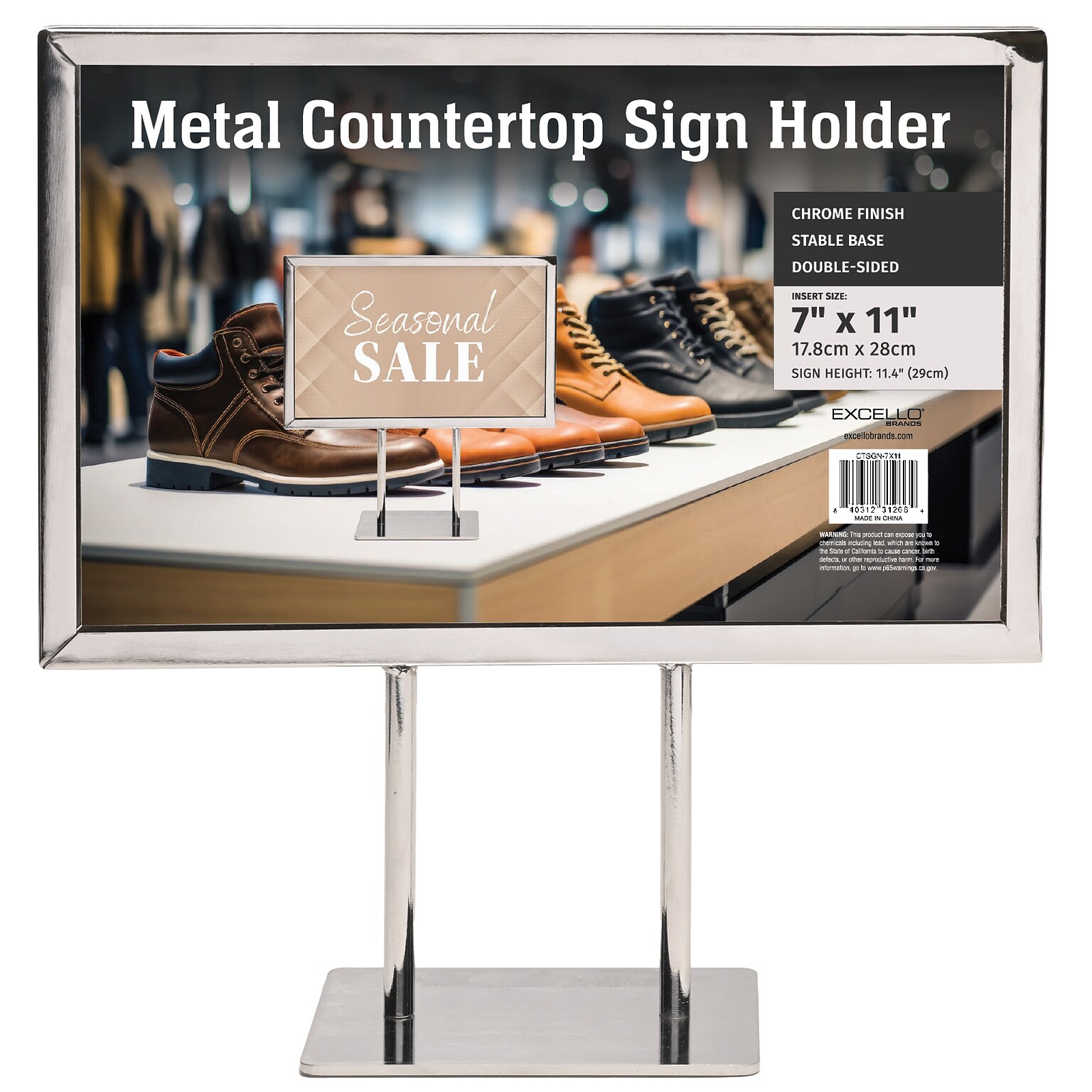 Global Printed Products Horizontal Generic Holder, 7 x 11, Table Top/Countertop, Silver Metal (CTSGN-7X11)