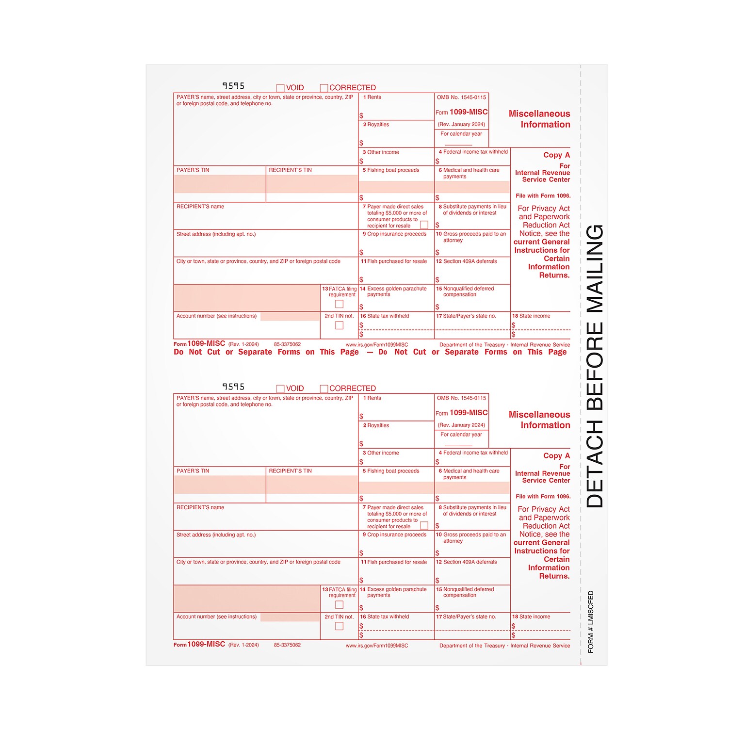 Adams 2024 1099-MISC Copy A Laser Tax Forms, 50 Forms/Pack (LMISCFED-S)