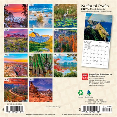 2027 BrownTrout National Parks 7 x 7 Monthly Wall Calendar (9798330709533)