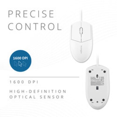 Kensington Pro Fit Washable Wired Mouse Ambidextrous Optical Mouse, White (K75240US)
