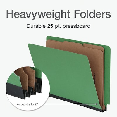 Pendaflex Pressboard Classification Folder, 2-Dividers, 2" Expansion, Letter Size, Green, 10/Box (1006948)