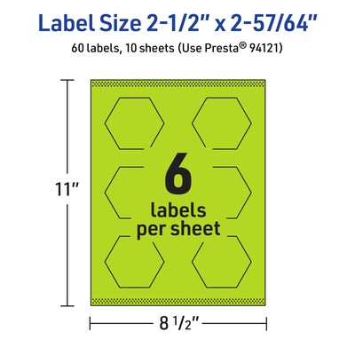 Avery Printable Decorative Edge Multipurpose Labels, 2-1/2" x 2-57/64", Bright Green, 60/Pack (94121)