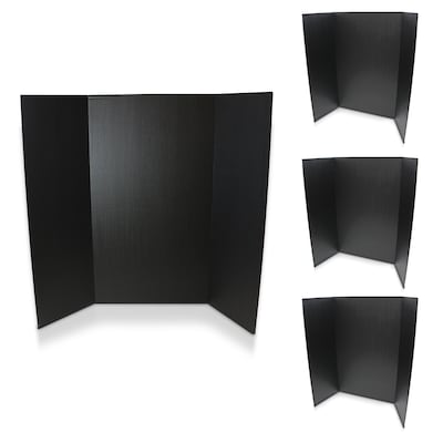 Flipside Tri-Fold Presentation Board, 36" x 48", Corrugated Paper, Black, 4/Pack (18067)