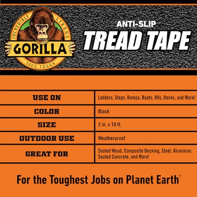 Gorilla Anti-Slip Tread Tape, 2" x 10 ft., Black (115944)