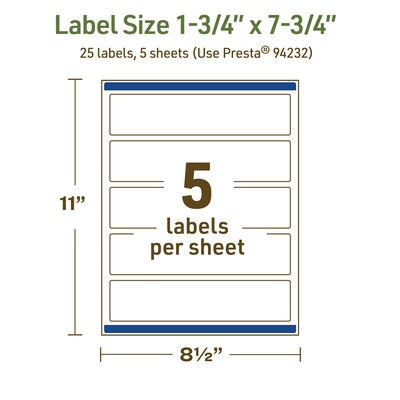Avery Dissolvable Rectangle Multipurpose Labels, 1.75" x 7.75", Off-white, 25/Pack (94232)