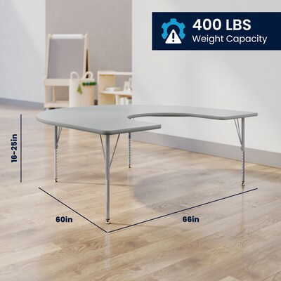Flash Furniture Wren Horseshoe Activity Table, 66" x 60", Height Adjustable, Gray Top/Silver Frame (XUA6066HRSEGTP)