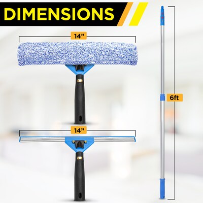 Gritt Commercial Pro Window Washing Kit with 14" Squeegee, 14" Washer and 6' Telescopic Pole (GRI137-6F-14)