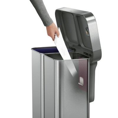 simplehuman 58L Dual Compartment Recycler with Liner Pocket, Brushed Stainless Steel, Indoor Step Trash Can, 15 Gallons (CW2116)