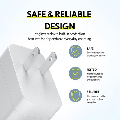 Overtime W27 65W USB-C Fast Wall Charger for Laptops and Phones with GaN 3 Technology, White (OCW27WH)