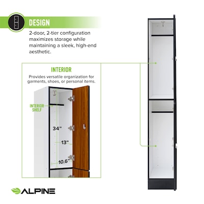 Alpine Industries 72" 2-Tier 1-Column Storage Locker, Oak (701-O-1--TPL-MK)