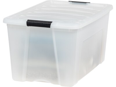 Iris Stack & Pull 72 Qt. Latch Lid Storage Bin, Translucent White/Black, 3/Pack (580106)