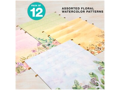 Global Printed Products Deluxe Designer Watercolor Floral Heavy-Duty Hanging File Folders, Letter-Size, Assorted Colors