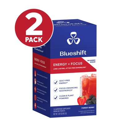 Blueshift Energy & Focus Forest Berry Powder Drink Mix, 10/Packets/Box, 2/Box (600-04167)