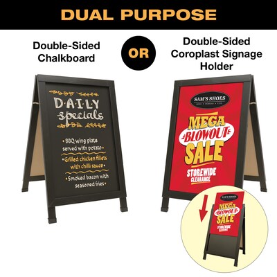 Excello Global Products 24x36 Chalkboard Coroplast Combo A-Frame, Black (EGP-HD-0533-BK)