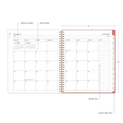 2026 Blue Sky Bespoke Letterpress Pomegranate Blush 8" x 10" Calendar Year Monthly Planner, Faux Leather Cover (156221)