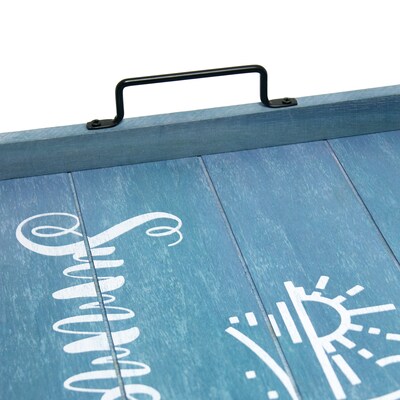 Elegant Designs "Summertime" Decorative Wood Serving Tray w/ Handles, 15.50" x 12", Blue Wash (HG2000-BST)