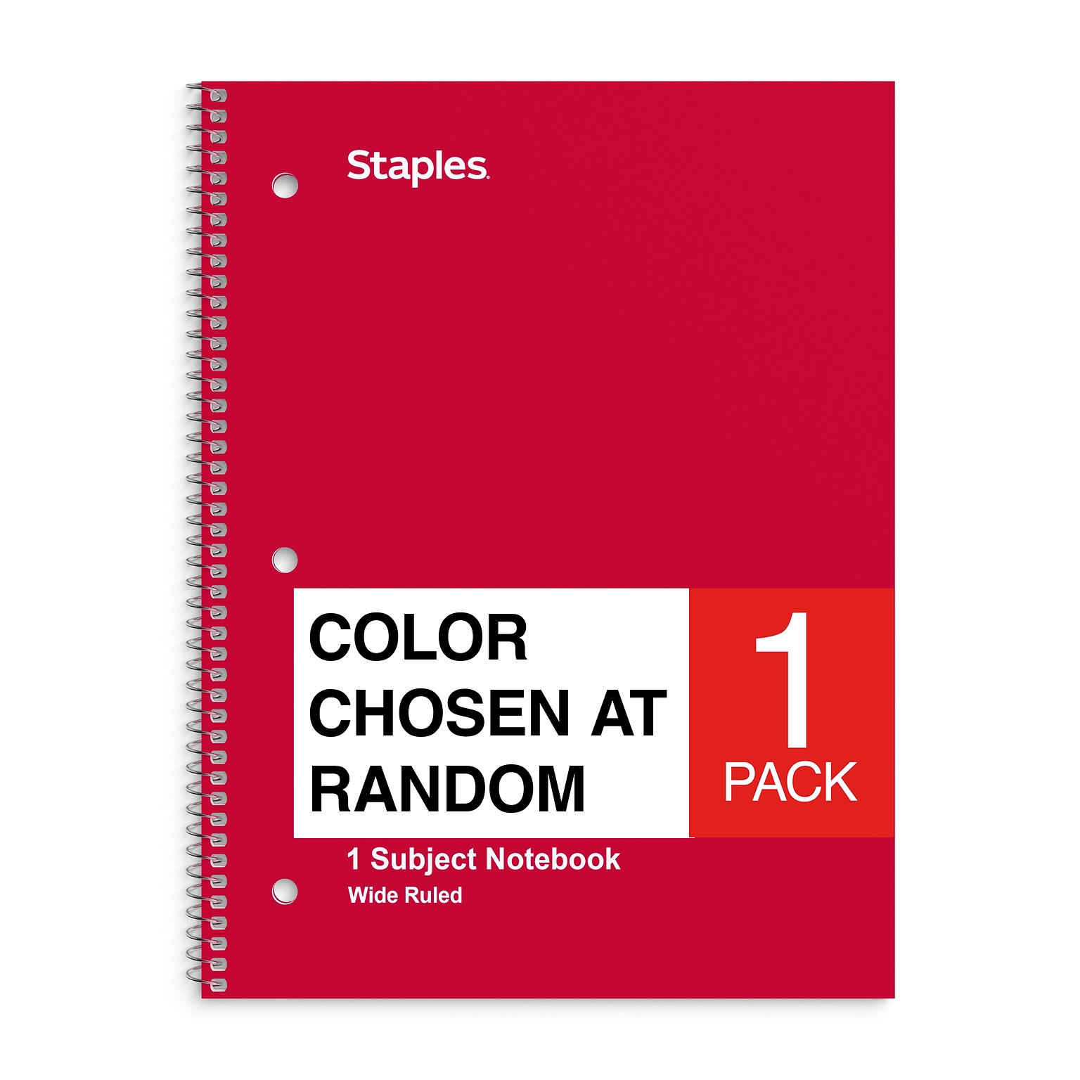 Staples 1-Subject Notebook, 8 x 10.5, Wide Ruled, 70 Sheets, Color chosen at random (ST54893C)