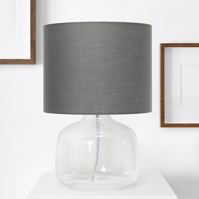 Creekwood Home Round Modern Glass 13.75" LED Table Lamp, Clear/Gray (CWT-1015-CG)