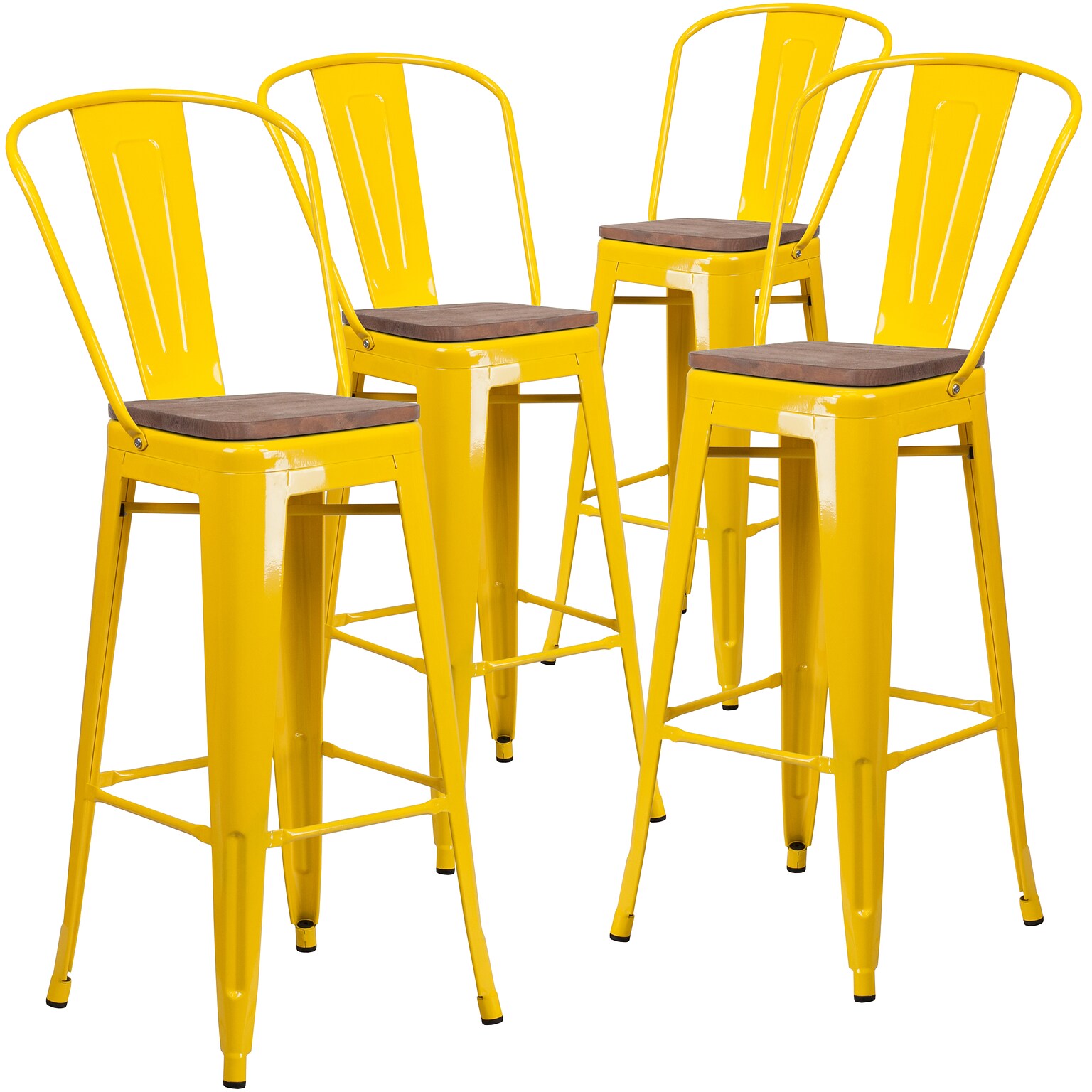 Flash Furniture Lily Contemporary Metal Vertical Back Barstool, Yellow, 4-Pieces/Pack (4CH3132030GBYLW)