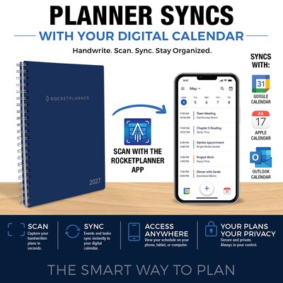 2027 Rocketbook Rocketplanner 6 x 8 Calendar Year Weekly & Monthly Planner, Plastic Cover (RKPL-CY27-5-NV)