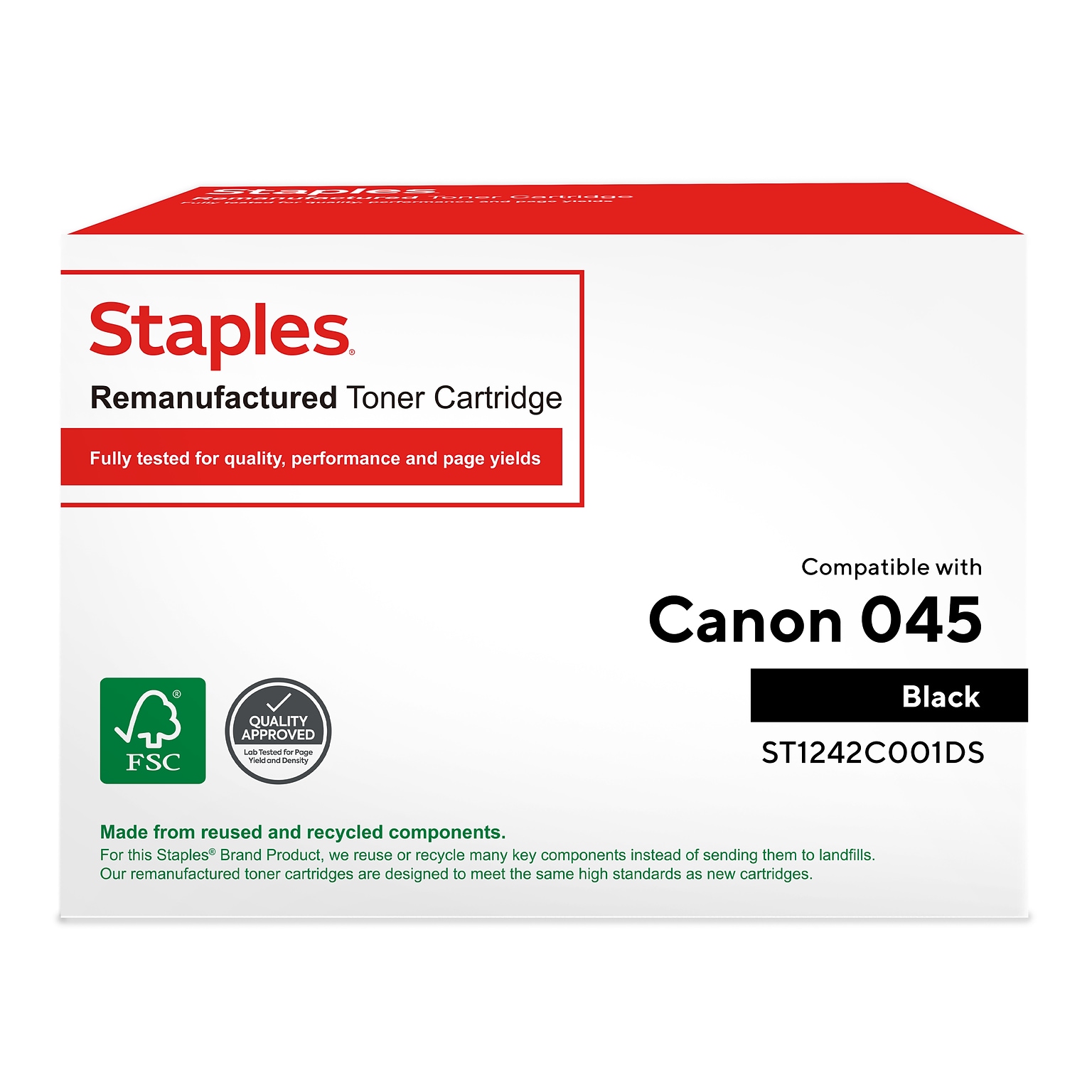 Staples Remanufactured Black Standard Yield Toner Cartridge Replacement for Canon 045 (TR1242C001DS/ST1242C001DS)