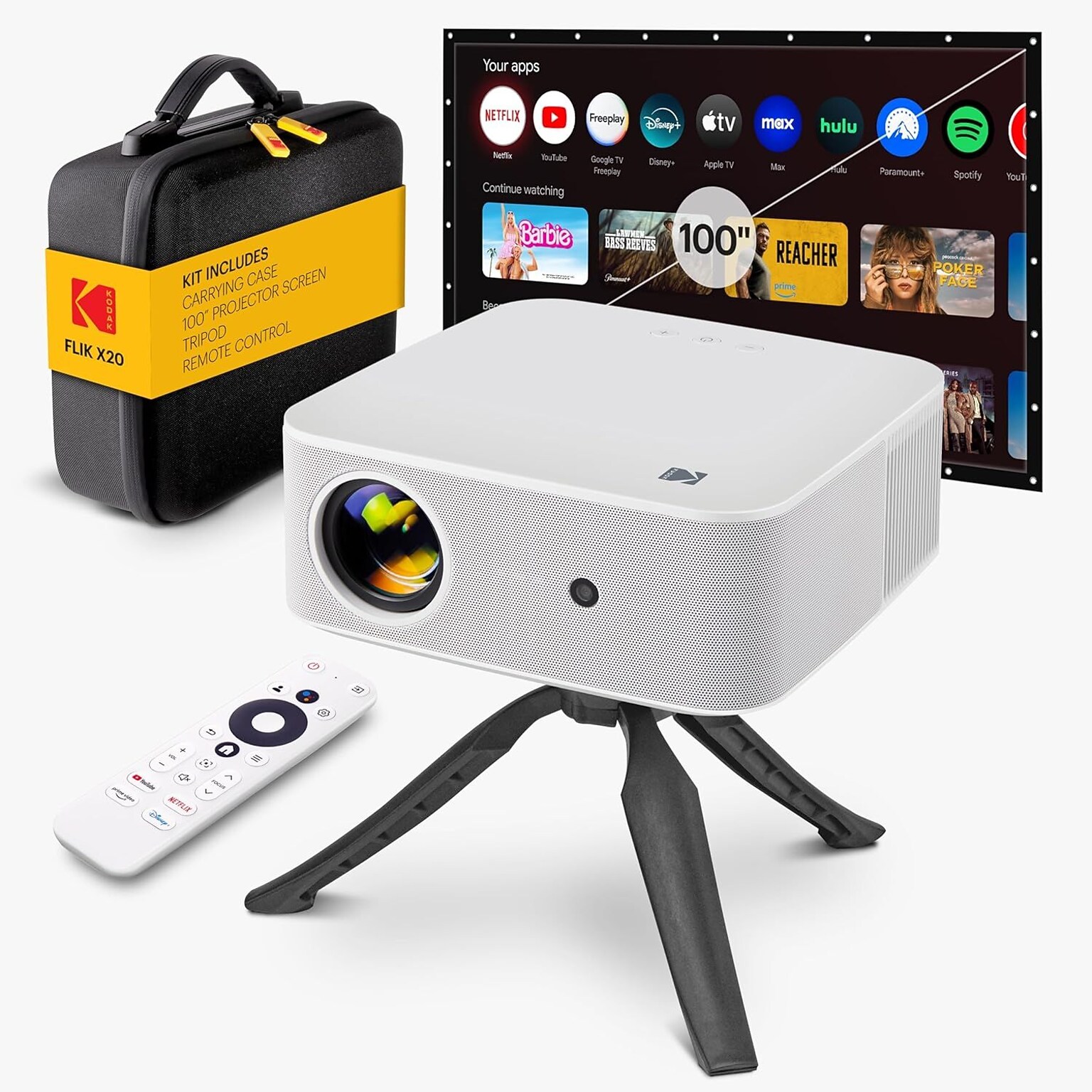Kodak Flik HDMI/USB Portable LCD Home Theater Projector Kit, White (RODPJSX20WK)