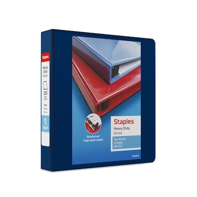 Staples® Heavy Duty 1-1/2 3 Ring View Binder with D-Rings, Navy Blue (ST56269-CC)