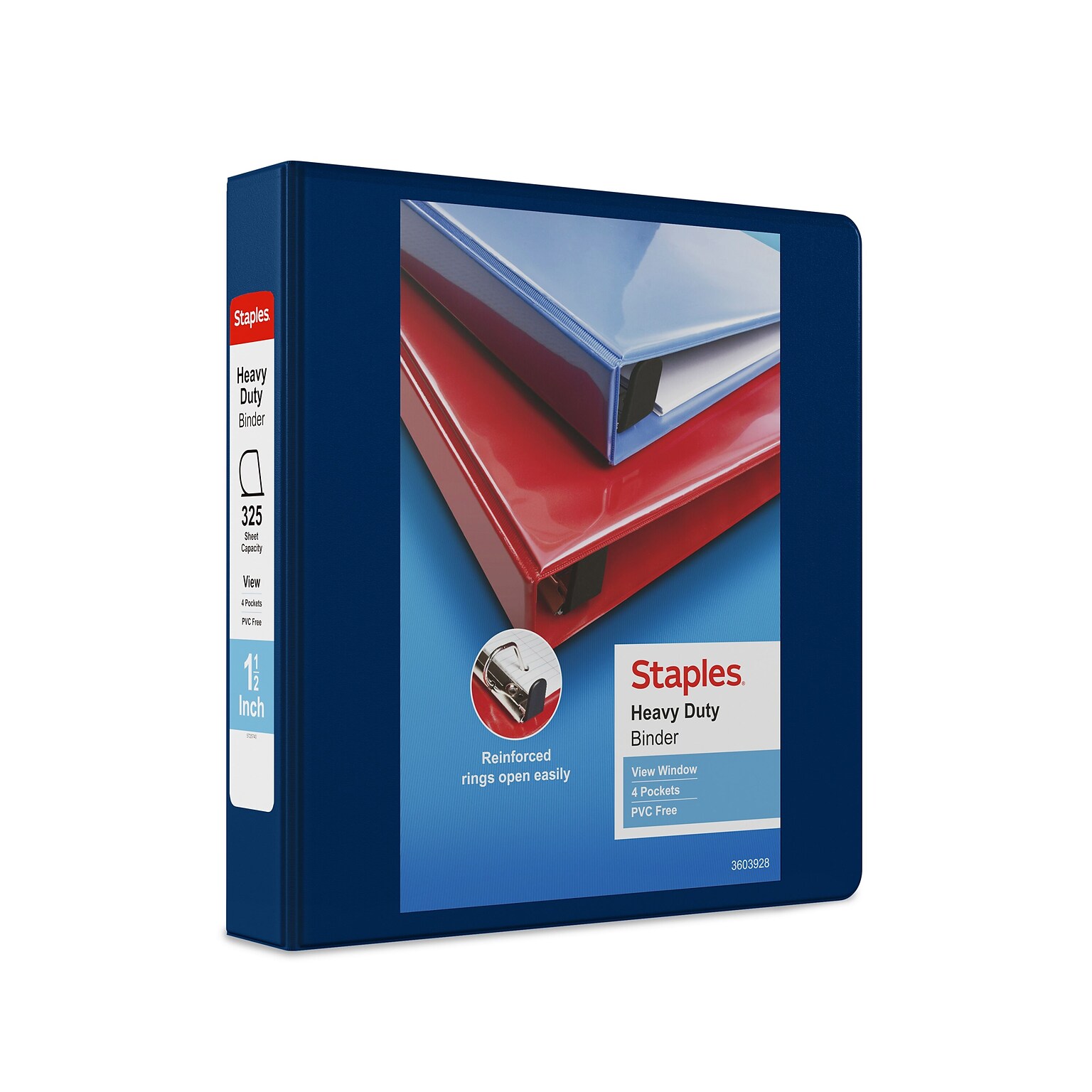 Staples® Heavy Duty 1-1/2 3 Ring View Binder with D-Rings, Navy Blue (ST56269-CC)