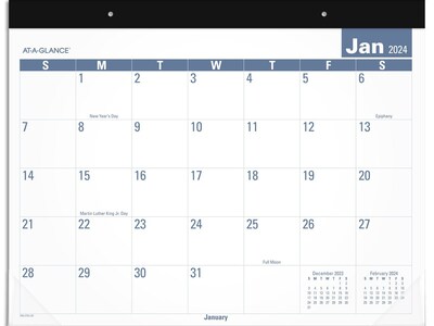 2024 AT-A-GLANCE Easy to Read 21.75" x 17" Monthly Desk Pad Calendar, White/Blue (SKLP24-32-24)