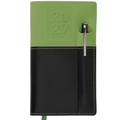 2027 Excello Brands 3.5 x 6 Weekly & Monthly Standard Planner, Paperboard Cover, Green/Black (PKT-CY27-GN-PEN)