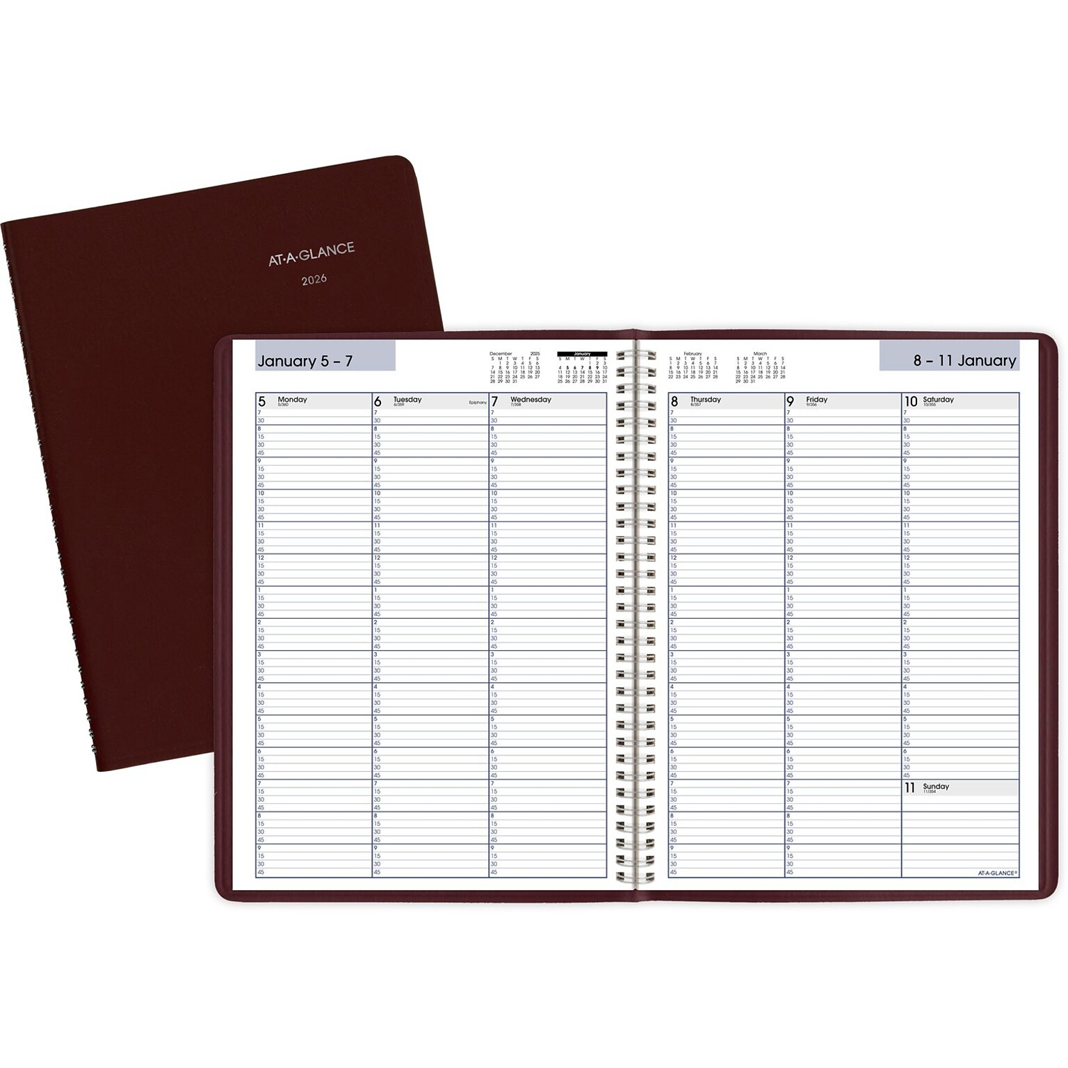 2026 AT-A-GLANCE DayMinder 8 x 11 Weekly Appointment Book, Faux Leather Cover, Burgundy (G520-14-26)