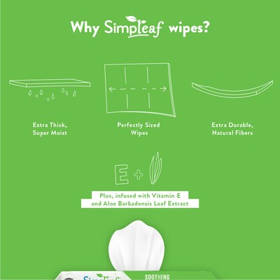 Simpleaf Aloe Vera Scented Flushable Wipes, 30 Single Wipes/Box, 6 Boxes/Carton (S-004-180counts)