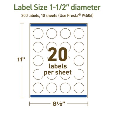 Avery Dissolvable Circle Multipurpose Labels, 1.5" Dia., Off-white, 200/Pack (94506)