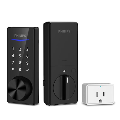 Philips Bluetooth Touchscreen Smart Deadbolt with Wi-Fi Bridge & Square Zinc Lever – Matte Black