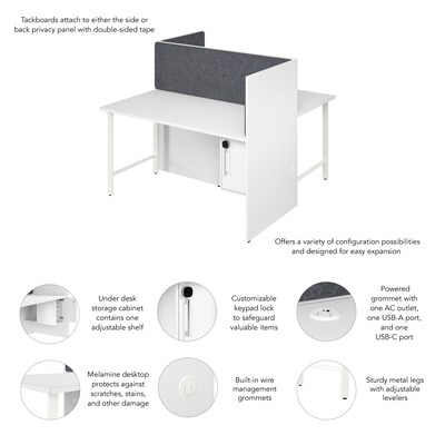 Bush Business Furniture Hustle 60"W 2 Person Back to Back Cubicle Panel Workstation, White (HUS023WH)