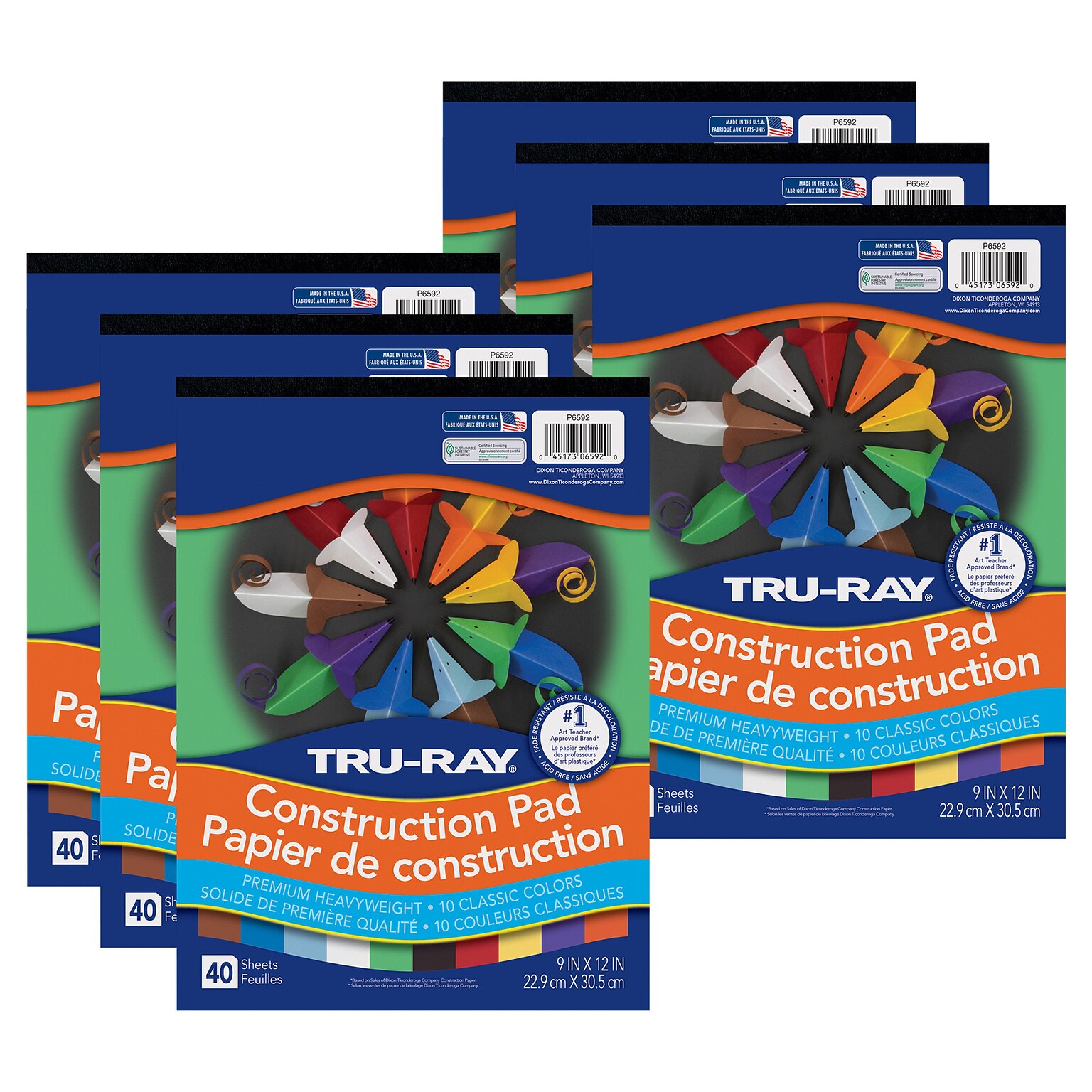 Tru-Ray 9 x 12 Construction Paper, Assorted Colors, 40 Sheets/Pad, 6 Pads/Bundle (PAC6592-6)
