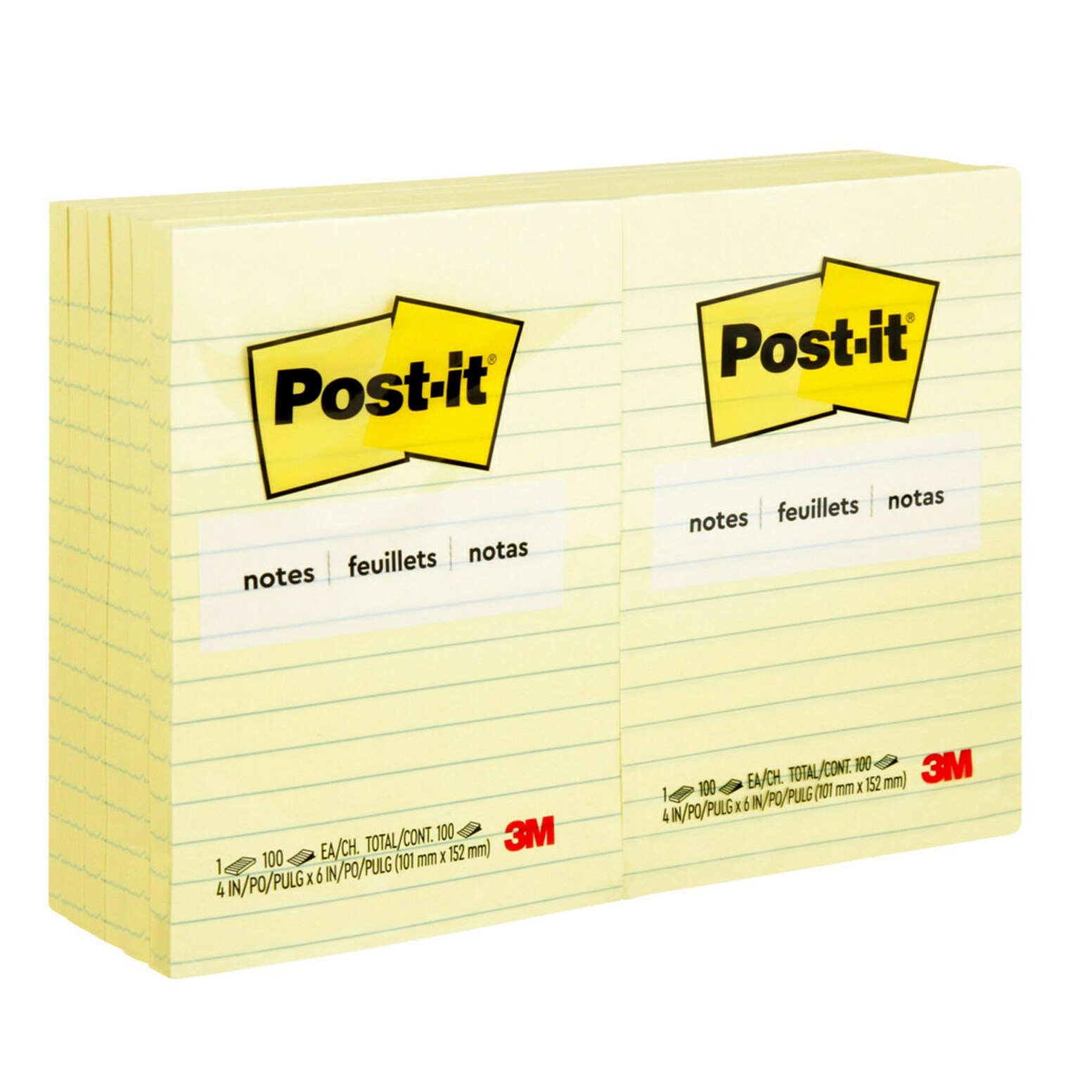 Post-it® Notes, 4 x 6, Canary Yellow, Lined, 100 Sheets/Pad, 12 Pads/Pack (660)