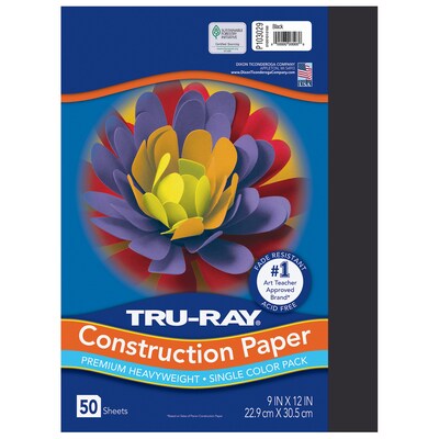 Tru-Ray 9 x 12 Construction Paper, Black, 50 Sheets/Pack, 5 Packs/Bundle (PAC103029-5)