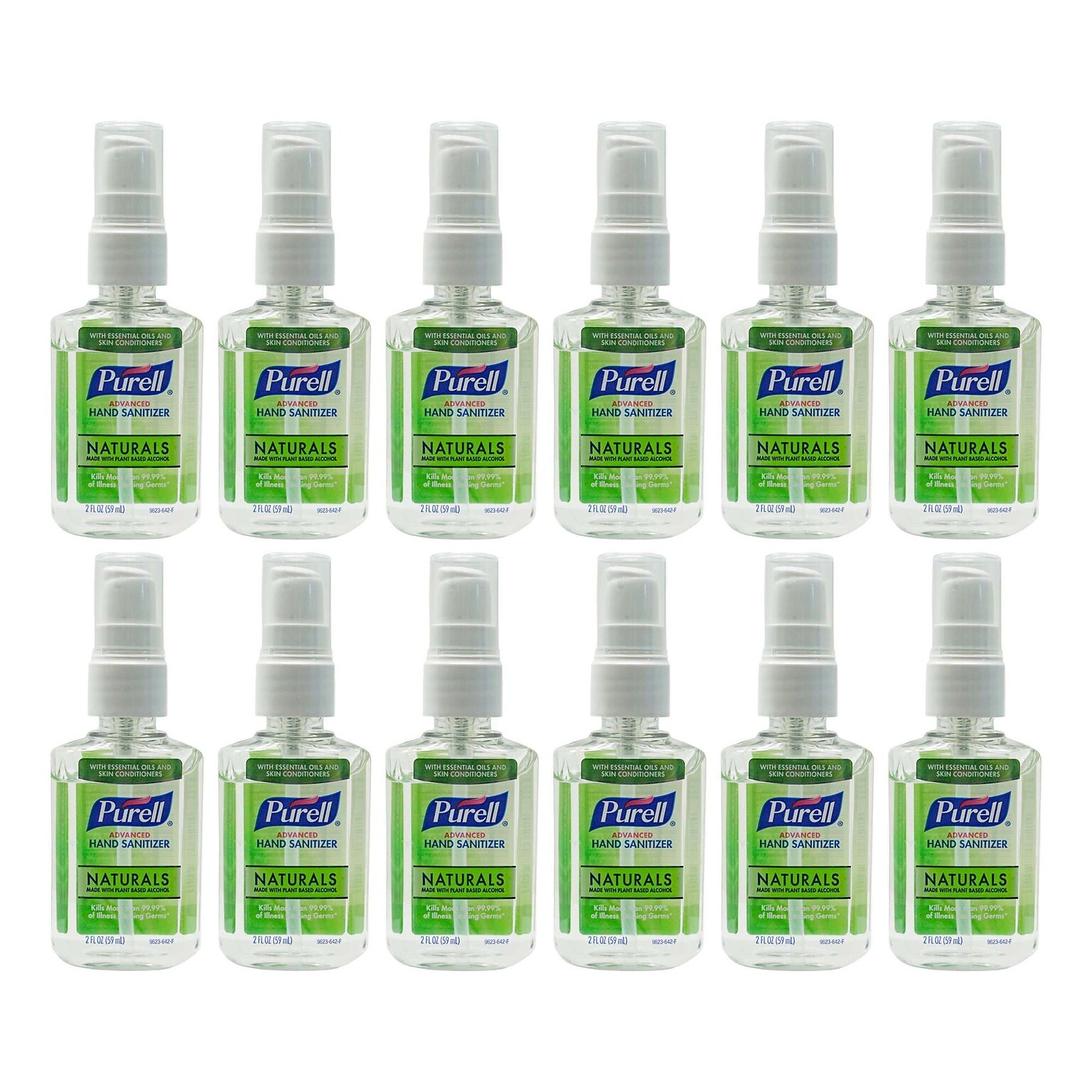 Purell Naturals Advanced Hand Sanitizer 2 oz Pump, 12 Bottles/Bag, 12 Bags/Carton
