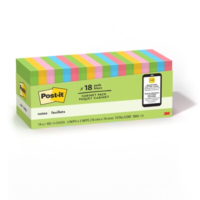 Post-it Notes, 3 x 3, Floral Fantasy Collection, 100 Sheet/Pad, 18 Pads/Pack (654-18BRCP)