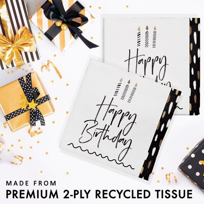 Creative Converting Golden Wishes Birthday Plates and Napkins Kit, Black/Gold, Serves 16 (DTC9506E2G)