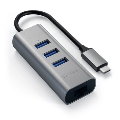 Satechi Type-C 2-in-1 USB 3.0 Aluminum 3 Port Hub and Ethernet Port, Space Gray (ST-TC2N1USB31AM)