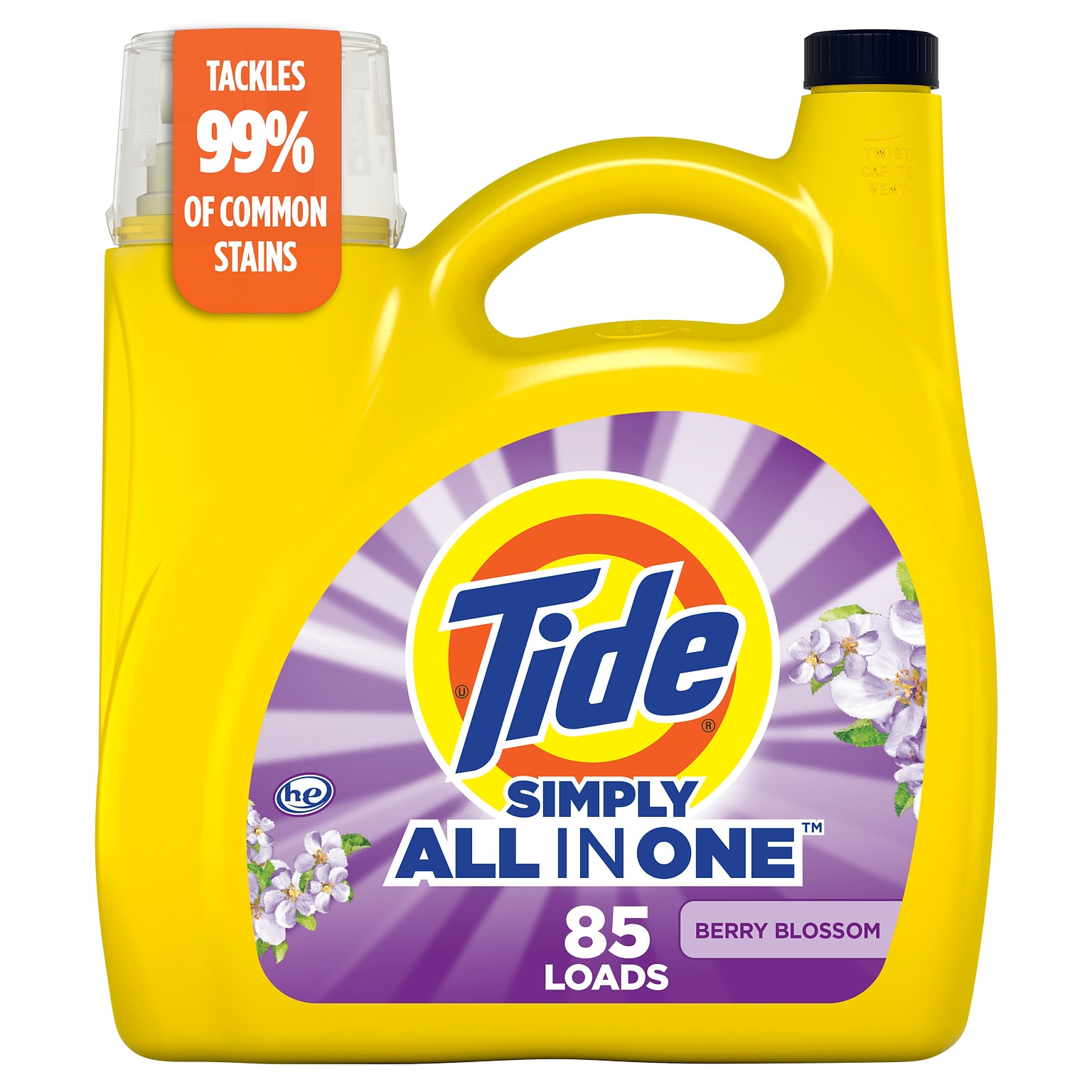 Tide Simply HE Simply Liquid Laundry Detergent, Berry Blossom Scent, 85 Loads, 107 oz. (26838)