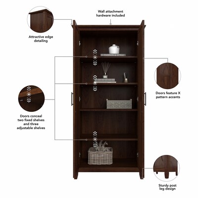 Bush Furniture Key West 66" Tall Storage Cabinet with Doors and 5 Shelves, Bing Cherry (KWS266BC-03)