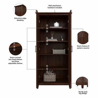 Bush Furniture Key West 65.98" Tall Storage Cabinet with Doors and 5 Shelves, Bing Cherry (KWS266BC-03)