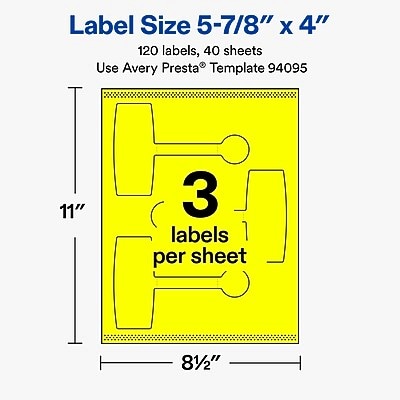 Avery Laser/Inkjet Multipurpose Labels, 5-7/8" x 4", Neon Yellow, 120 Labels/Box (19479370802)